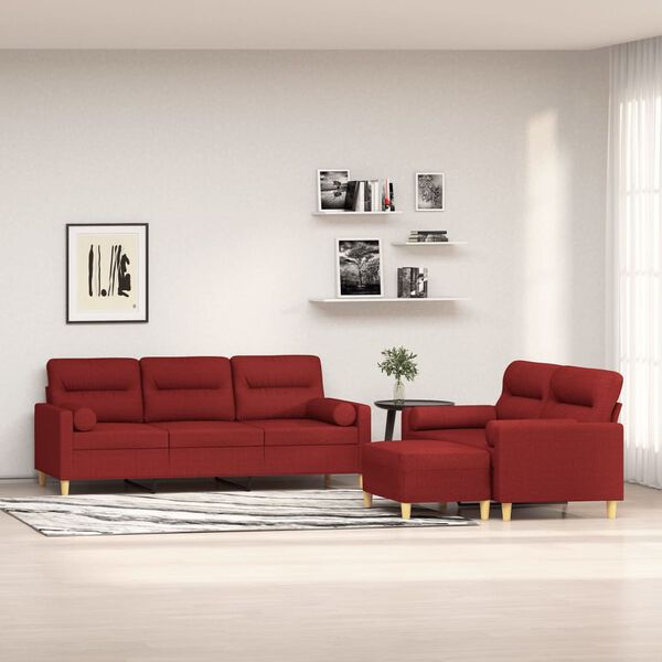 vidaXL 3-częściowy komplet wypoczynkowy z poduszkami, czerwień winna