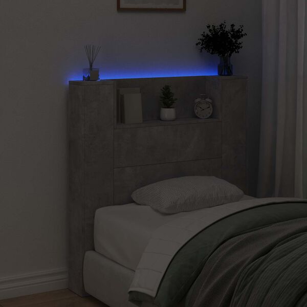 vidaXL Zagł&oacute;wek Ze LED Lights Betonowy szary 100 x 16,5 x 103,5 cm