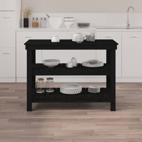 vidaXL Stolik roboczy, czarny, 110,5x50x80 cm, lite drewno sosnowe