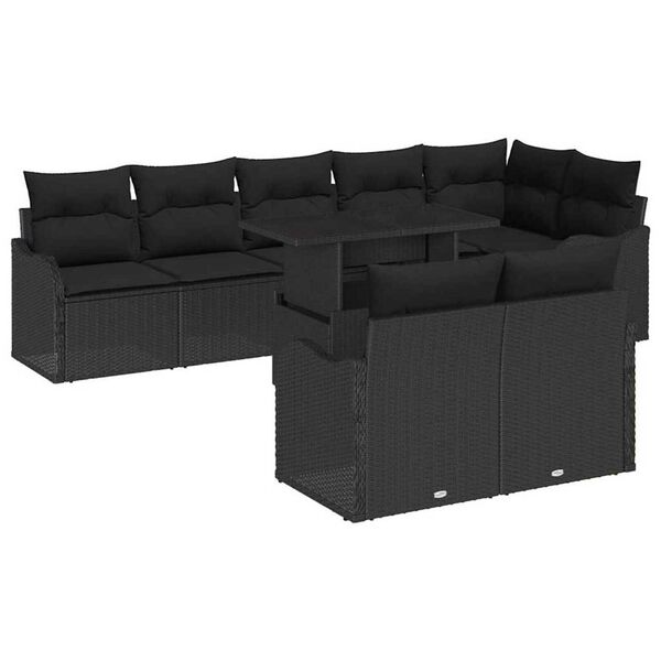 vidaXL Zestaw Sof na Ogród z poduszką 9 pcs Czarny Rattan poli