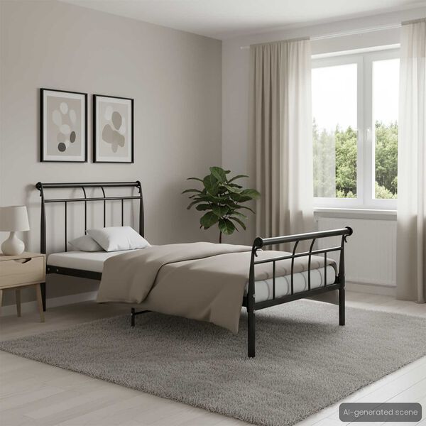 vidaXL Rama ł&oacute;żka, czarna, metalowa, 100 x 200 cm