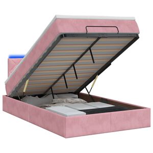 vidaXL Ł&oacute;żko z pojemnikiem i materacem LED r&oacute;żowy 120 x 200 cm Welur