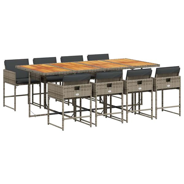 vidaXL 9-cz. zestaw mebli ogrodowych z poduszkami, szary, rattan PE