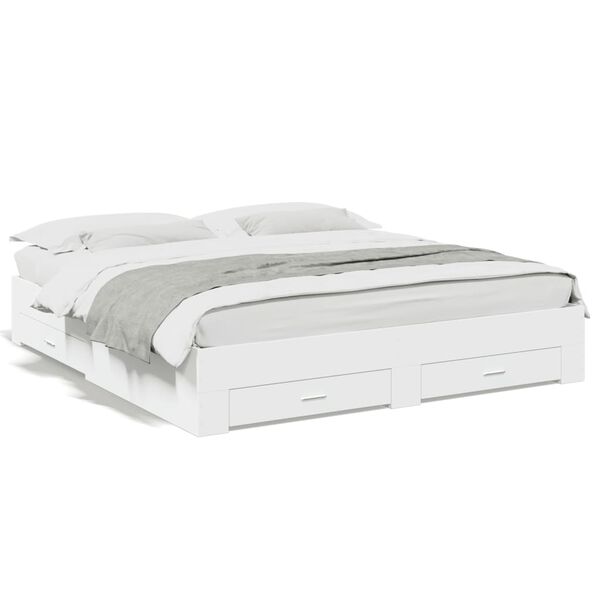 vidaXL Rama łóżka z szufladami, biała, 180x200 cm