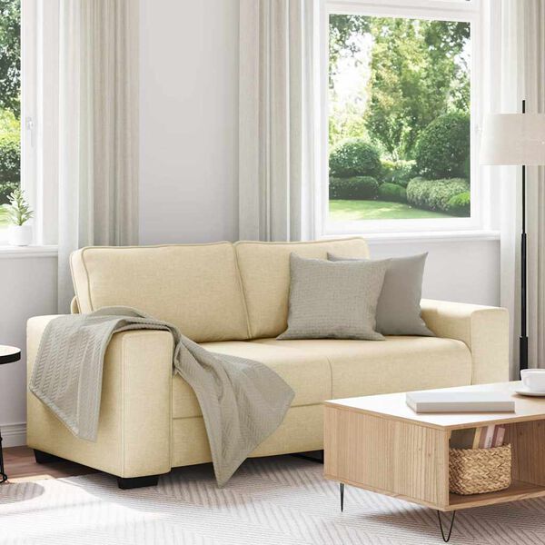 vidaXL Sofa 2-osobowa, kremowa, 140 cm, tkaniną