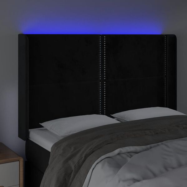 vidaXL Zagł&oacute;wek do ł&oacute;żka z LED, czarny, 147x16x118/128 cm, aksamit