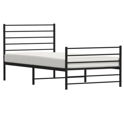 vidaXL Metalowa rama łóżka z wezgłowiem i zanóżkiem, czarna, 90x200 cm