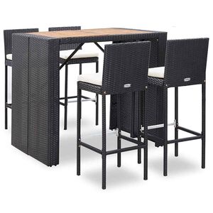 vidaXL 5-cz. zestaw mebli barowych, rattan PE i akacja, czarny