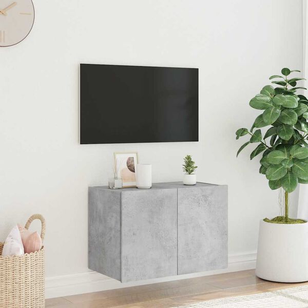 vidaXL Ścienna szafka TV z LED, szarość betonu, 60x35x41 cm