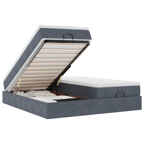 vidaXL Rama ł&oacute;żka otomana z materacami, szara, 200x200 cm, aksamit