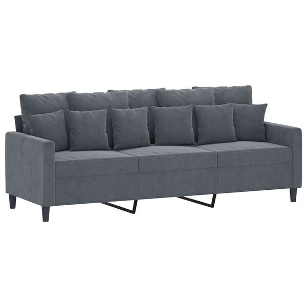 vidaXL Sofa 3-osobowa, ciemnoszara, 180 cm, obita aksamitem