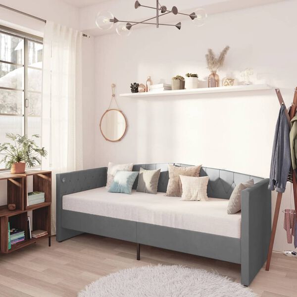 vidaXL Rama ł&oacute;żka, USB, jasnoszara, tapicerowana aksamitem, 90x200 cm