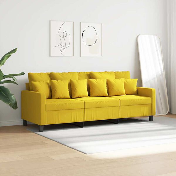 vidaXL Sofa 3-osobowa, jasnoż&oacute;łta, 180 cm, tapicerowana tkaniną