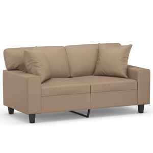 vidaXL 2-osobowa sofa z poduszkami, cappuccino, 120 cm, sztuczna sk&oacute;ra