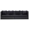 vidaXL Sofa ogrodowa z poduszkami, polirattan, czarna