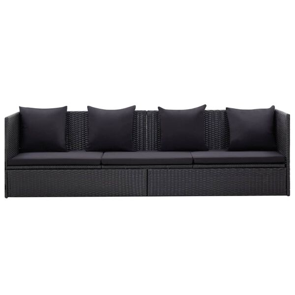 vidaXL Sofa ogrodowa z poduszkami, polirattan, czarna