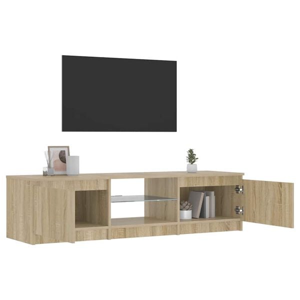 vidaXL Szafka pod TV, z LED, przydymiony dąb, 140 x 40 x 36 cm