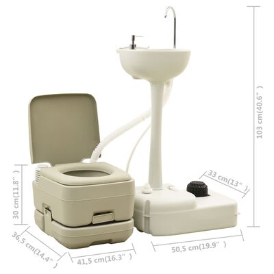 vidaXL Przenośna toaleta turystyczna 10+10 L z umywalką 20 L, szara
