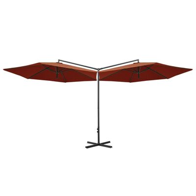 vidaXL Podwójny parasol na stalowym słupku, terakotowy, 600 cm
