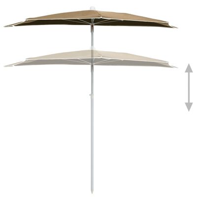 vidaXL Półokrągły parasol ogrodowy na słupku, 180x90 cm, kolor taupe