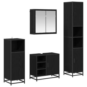 vidaXL Zestaw mebli łazienkowych z p&oacute;łką z drzwiami 4 pcs Czarny Dąb