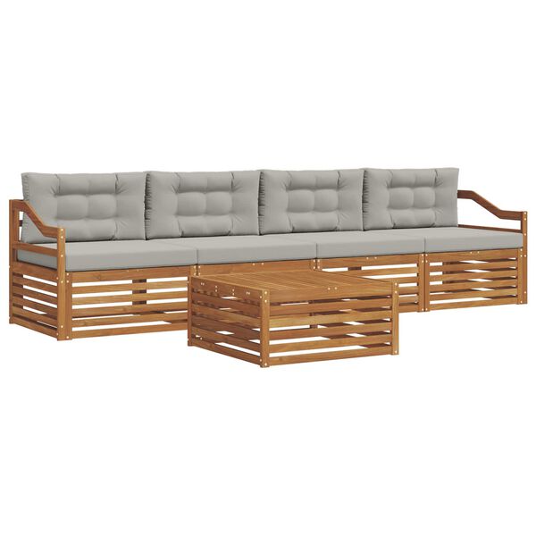 vidaXL Zestaw sof na zewnątrz z poduszką 5 pcs Naturalny i Jasny Szary