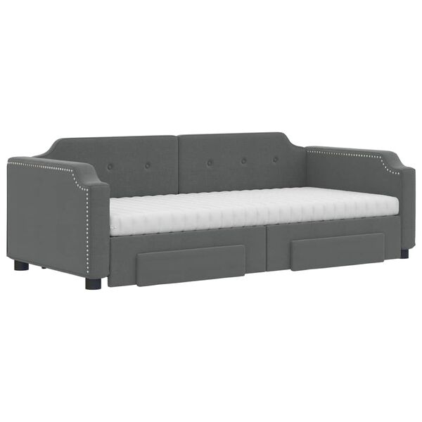 vidaXL Sofa rozsuwana z szufladami, ciemnoszara, 90x200 cm, tkanina