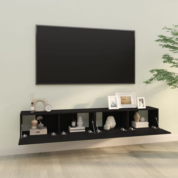 vidaXL Szafki ścienne pod TV, 2 szt., czarne, 100x30x30 cm