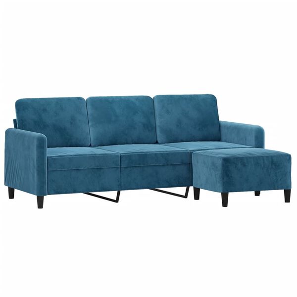 vidaXL 3-osobowa sofa z podn&oacute;żkiem, niebieska, 180 cm, aksamit