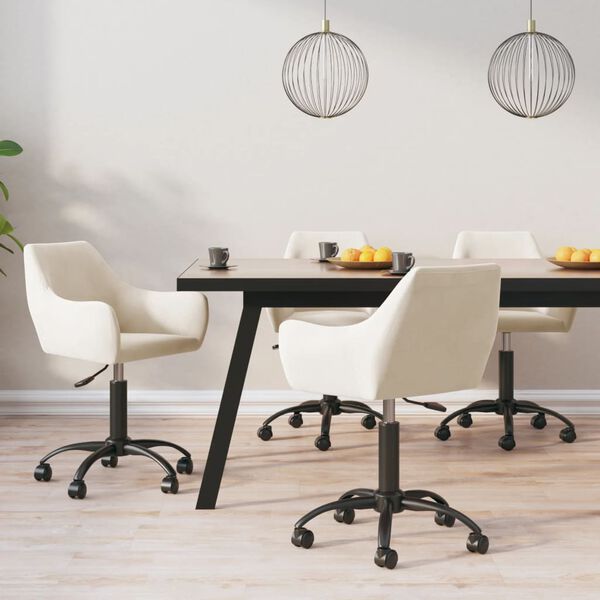 vidaXL Obrotowe krzesła stołowe, 4 szt., kremowe, obite aksamitem