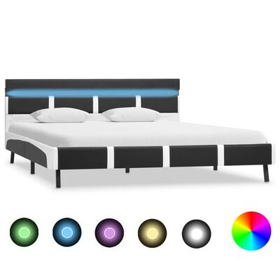vidaXL Rama łóżka z LED, szara, sztuczna skóra, 140x200 cm