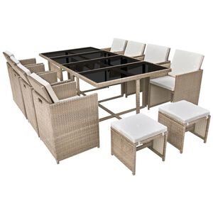 vidaXL 13-cz. zestaw mebli ogrodowych z poduszkami, rattan PE, beżowy