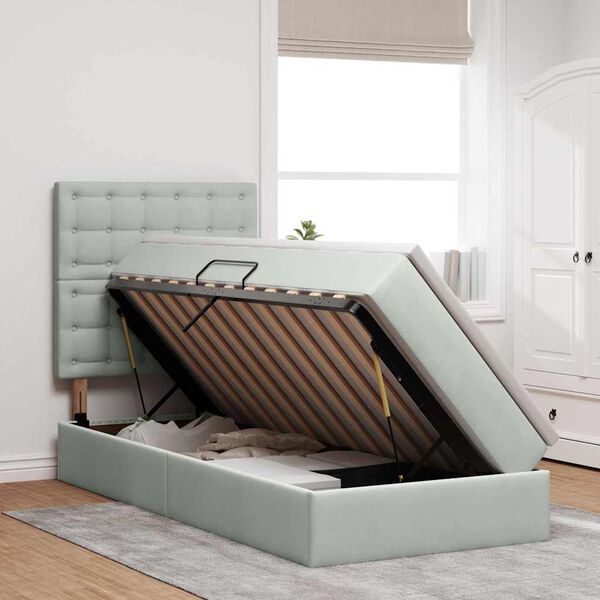 vidaXL Ł&oacute;żko z miejscem na przechowywanie i LED Jasnoszary 90 x 190 cm