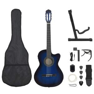 vidaXL 12-cz. zestaw z gitarą westernową, 6 strun, equalizer niebieska