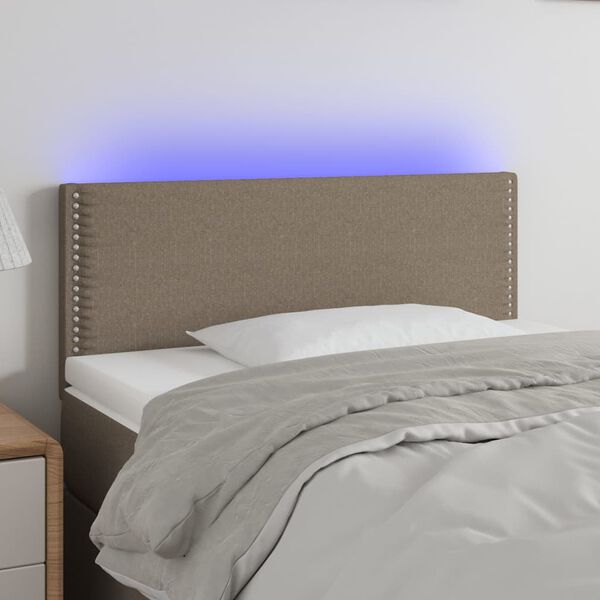 vidaXL Zagł&oacute;wek do ł&oacute;żka z LED, taupe, 90x5x78/88 cm, tkanina