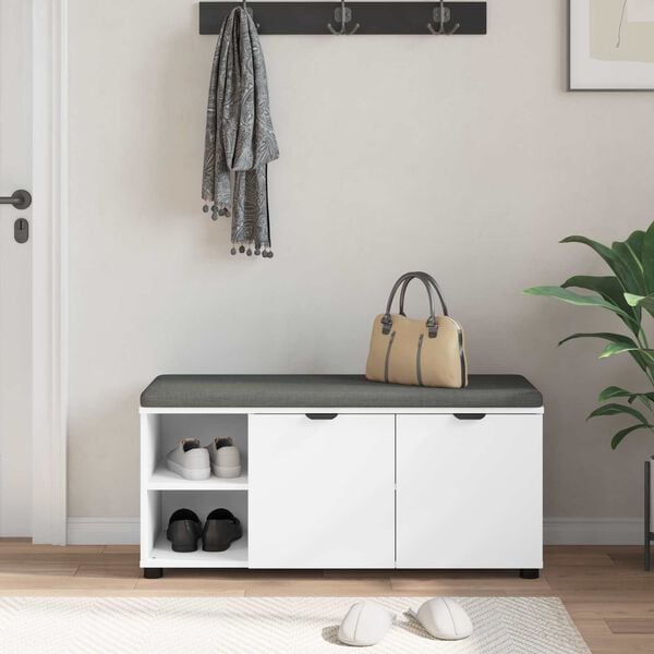 vidaXL Ławka w przedpokoju z poduszką z p&oacute;łką Biały 100 x 38 x 46 cm