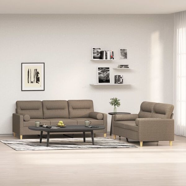 vidaXL 2-częściowy komplet wypoczynkowy z poduszkami, taupe, tkanina