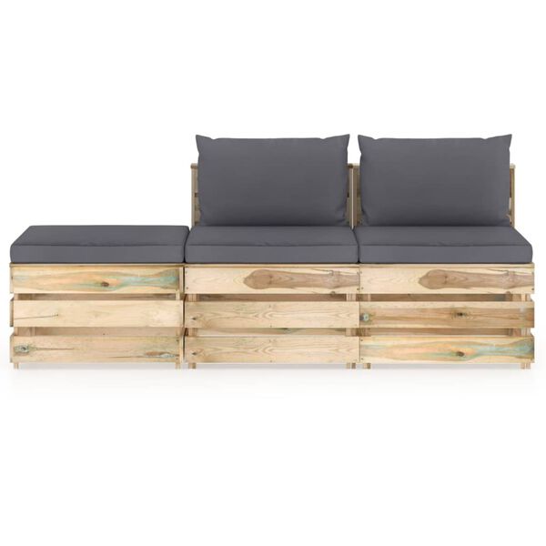 vidaXL 3-cz. zestaw wypoczynkowy do ogrodu, z poduszkami, drewniany