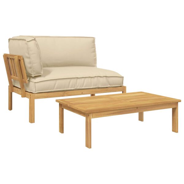 vidaXL Zestaw Sof z poduszką Gładki 2 pcs Beżowy Lite Drewno Akacji
