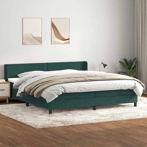 vidaXL Ł&oacute;żko typu Box Spring z materacem Ciemnozielone 180x220 cm