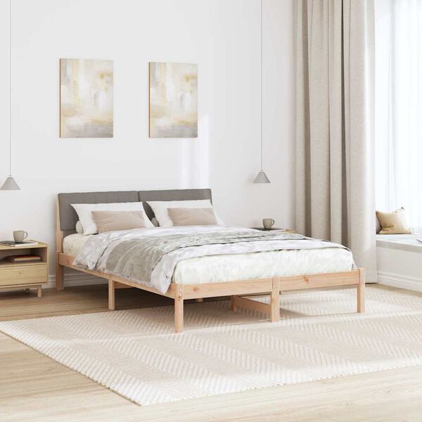 vidaXL Rama ł&oacute;żka Brązowy i taupe 135 x 190 cm Lite drewno sosnowe