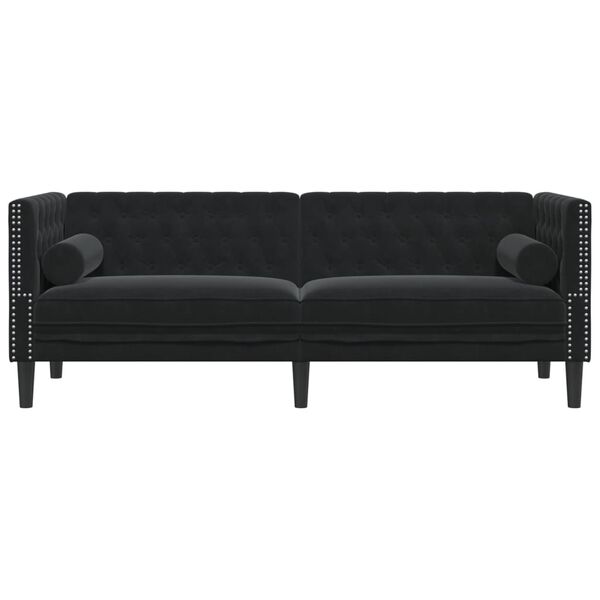 vidaXL Sofa Chesterfield z wałkami, trzyosobowa, czarna, aksamit