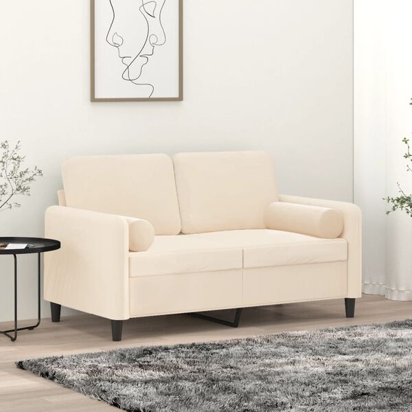 vidaXL 2-osobowa sofa z poduszkami, kremowa, 120 cm, aksamit