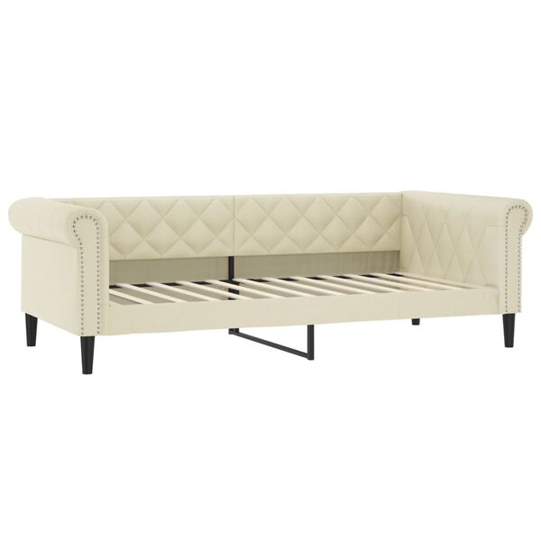 vidaXL Sofa rozsuwana z materacami, kremowa, 90x200 cm, sztuczna sk&oacute;ra