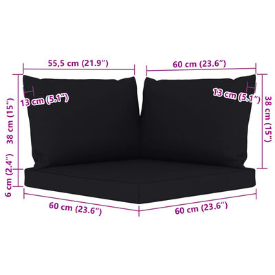 vidaXL Ogrodowa sofa 3-os. z palet, z czarnymi poduszkami, sosna