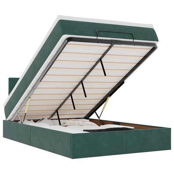 vidaXL Rama łóżka otomana z materacem, zielona, 120x200 cm, aksamit