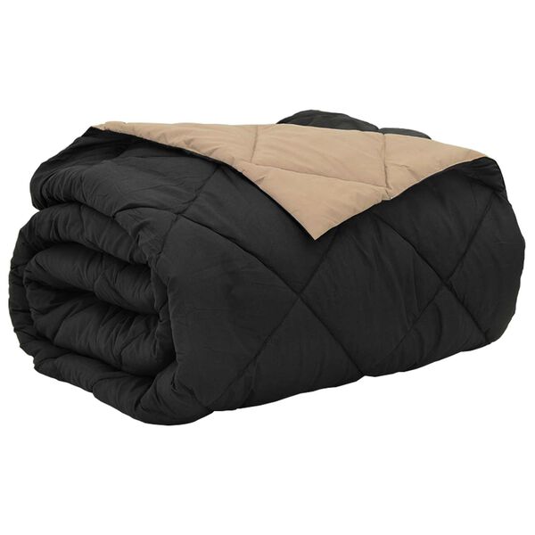 vidaXL Letni Kołdra Czarny i Taupe 240 x 200 cm Mikrofibra