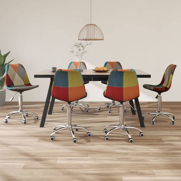 vidaXL Obrotowe krzesła stołowe, 6 szt., obite patchworkową tkaniną