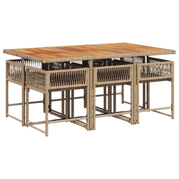 vidaXL 7-cz. zestaw mebli ogrodowych z poduszkami, beżowy, polirattan