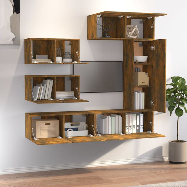 vidaXL Zestaw 6 szafek telewizyjnych, przydymiony dąb